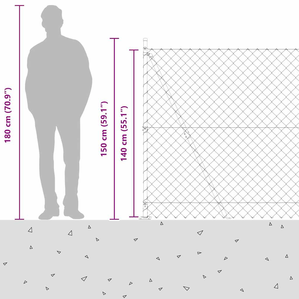 Chain Link Fence with Posts Green 1.4 x 10 m Steel