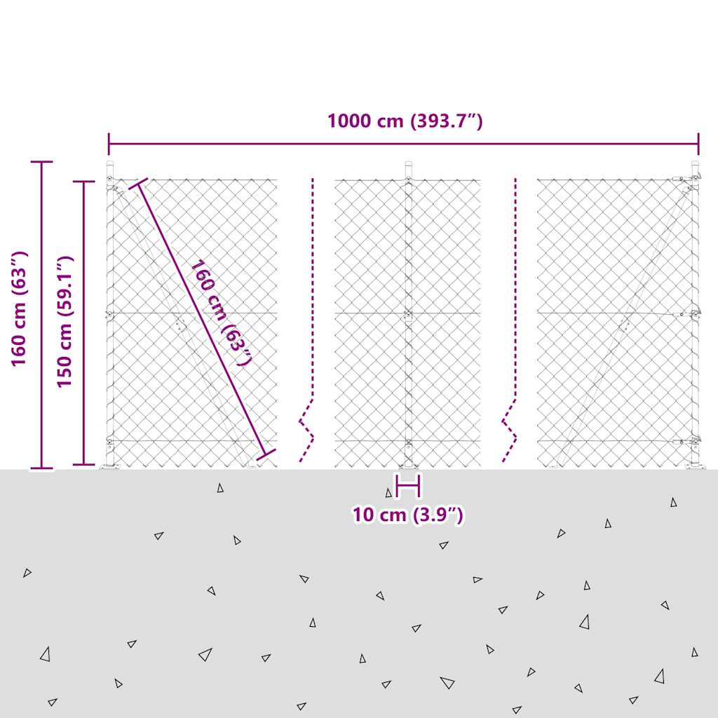 Chain Link Fence with Posts Green 1.5 x 10 m Steel