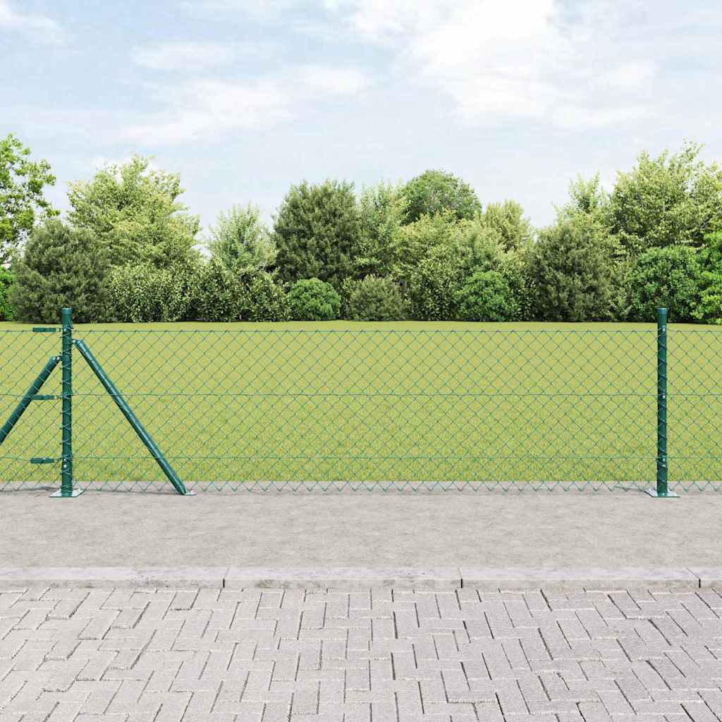 Chain Link Fence with Posts Green 0.6 x 25 m Steel