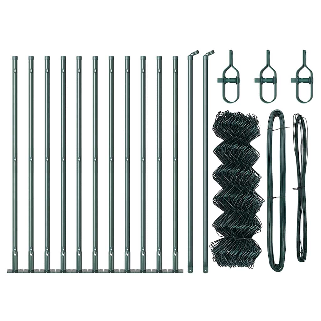 Chain Link Fence with Posts Green 0.6 x 25 m Steel
