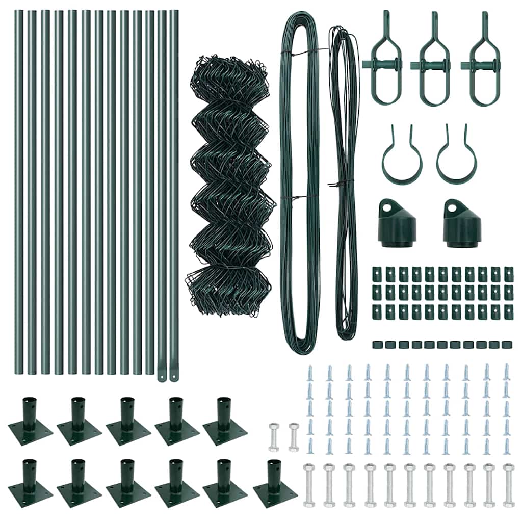 Chain Link Fence with Posts Green 0.6 x 25 m Steel