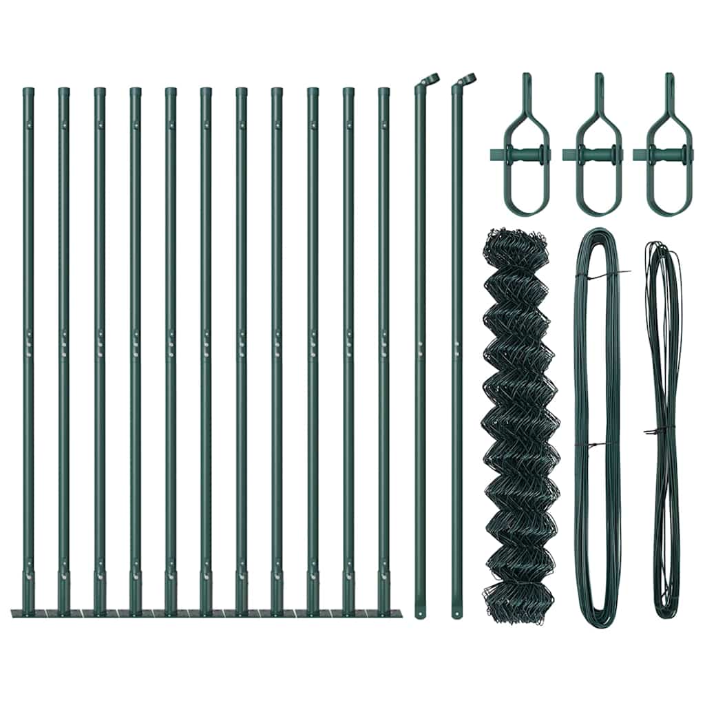 Chain Link Fence with Posts Green 1 x 25 m Steel