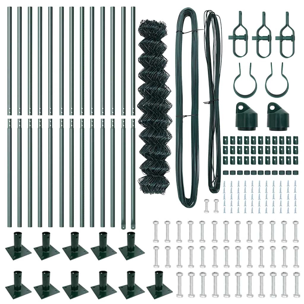Chain Link Fence with Posts Green 1 x 25 m Steel