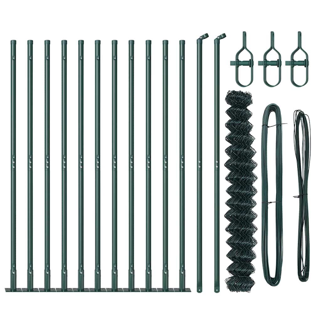 Chain Link Fence with Posts Green 1.6 x 25 m Steel