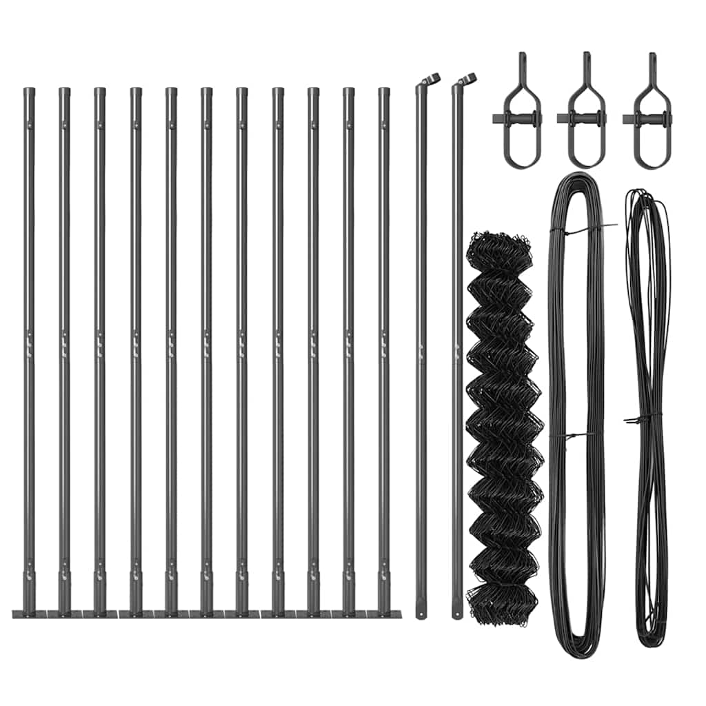Chain Link Fence with Posts Grey 1 x 25 m Steel