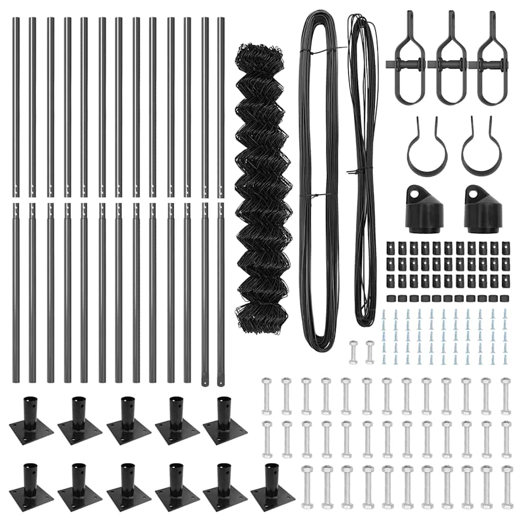 Chain Link Fence with Posts Grey 1 x 25 m Steel