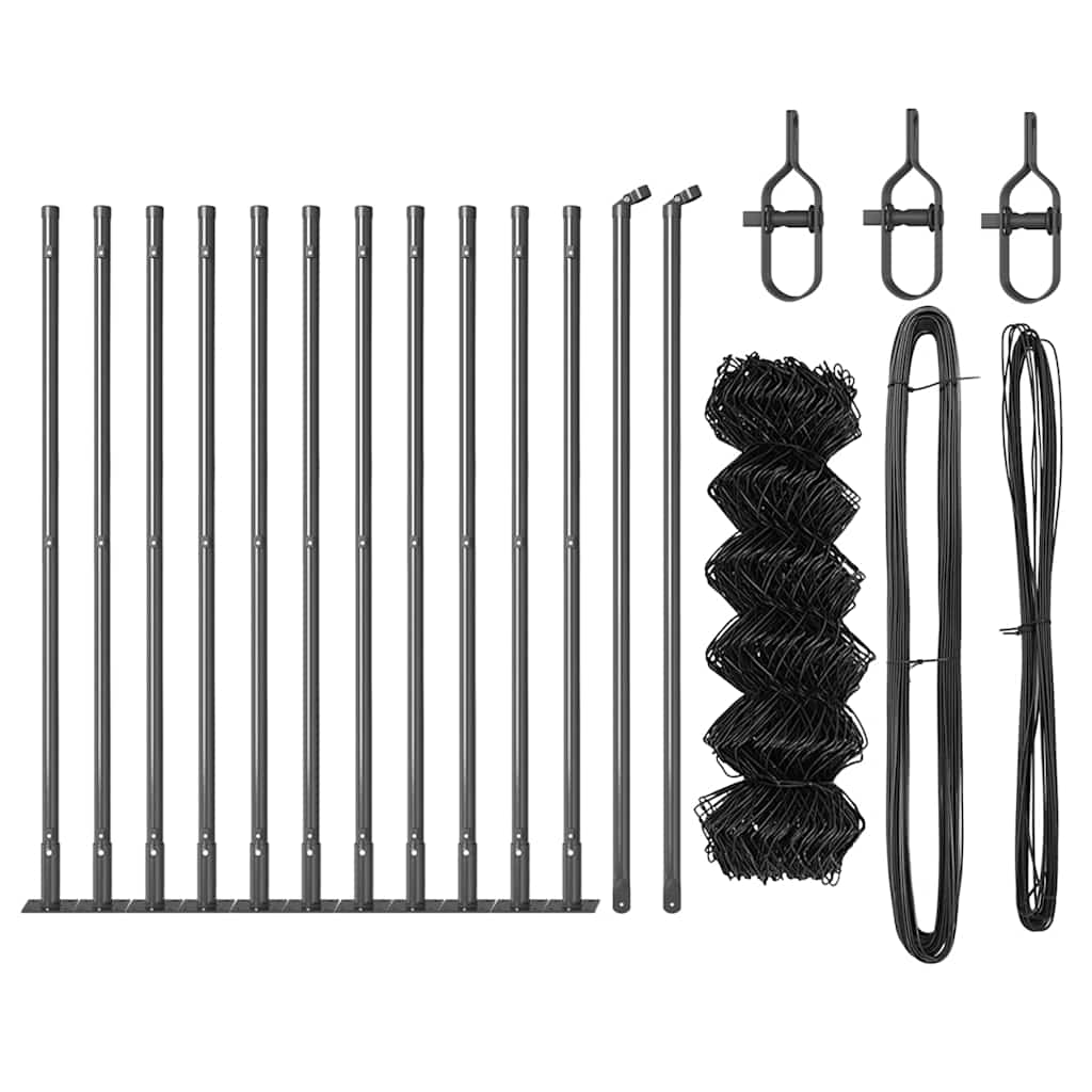 Chain Link Fence with Posts Grey 0.6 x 25 m Steel