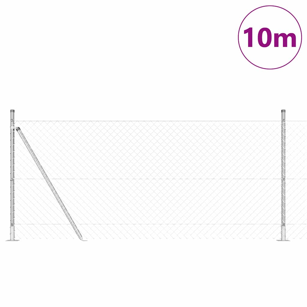 Chain Link Fence with Posts Silver 0.8 x 10 m Steel