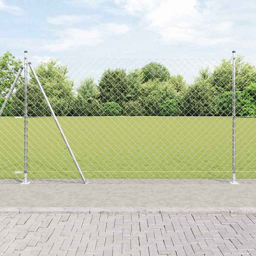 Chain Link Fence with Posts Silver 1.5 x 10 m Steel