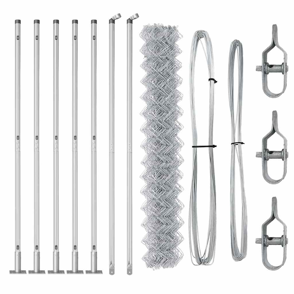 Chain Link Fence with Posts Silver 1.5 x 10 m Steel
