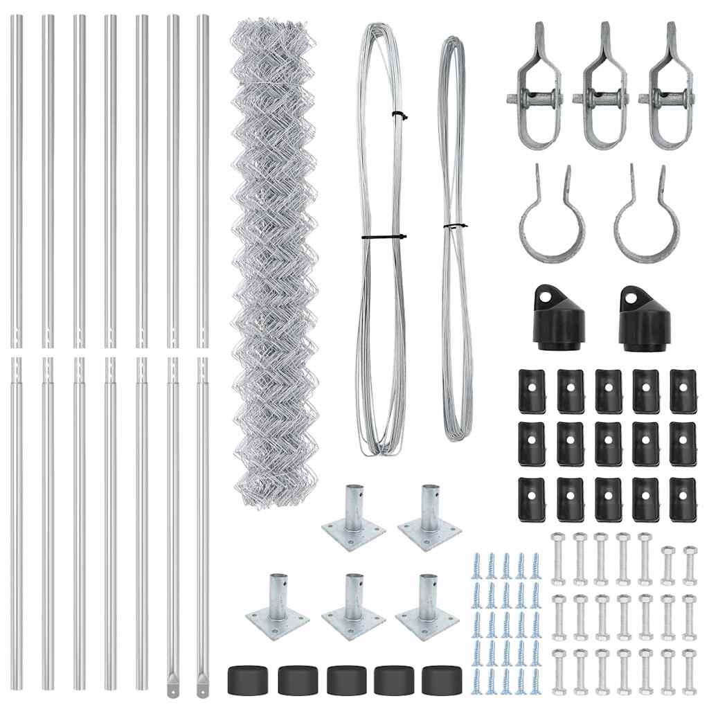 Chain Link Fence with Posts Silver 1.5 x 10 m Steel