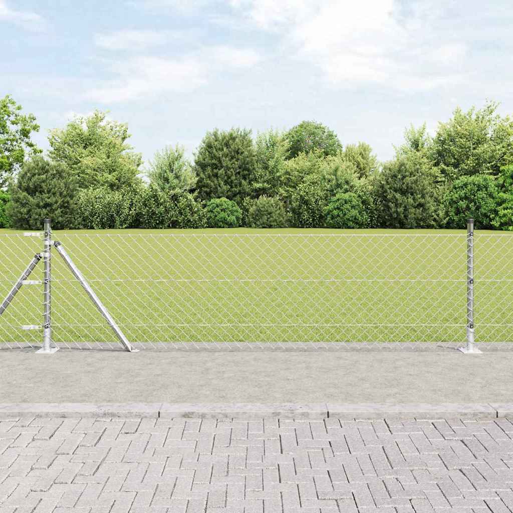 Chain Link Fence with Posts Silver 0.4 x 25 m Steel