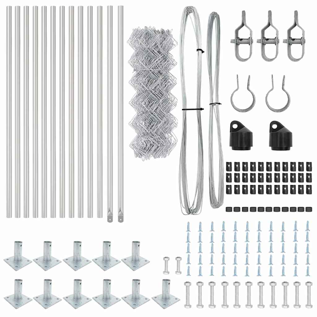 Chain Link Fence with Posts Silver 0.4 x 25 m Steel