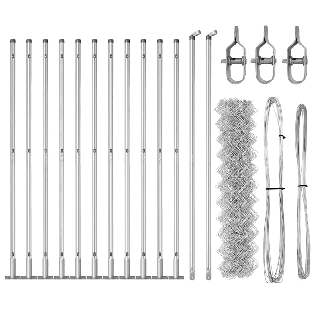 Chain Link Fence with Posts Silver 0.8 x 25 m Steel