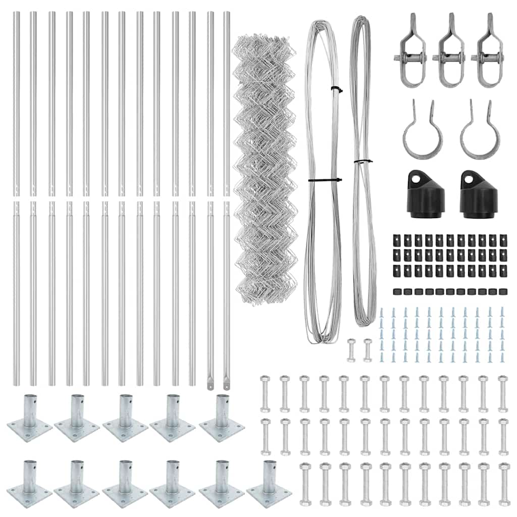 Chain Link Fence with Posts Silver 0.8 x 25 m Steel