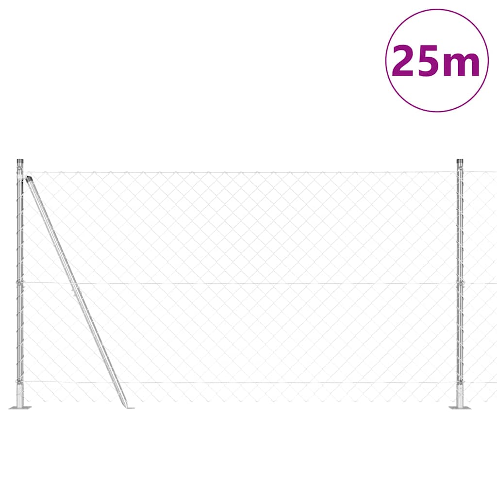 Chain Link Fence with Posts Silver 1.2 x 25 m Steel