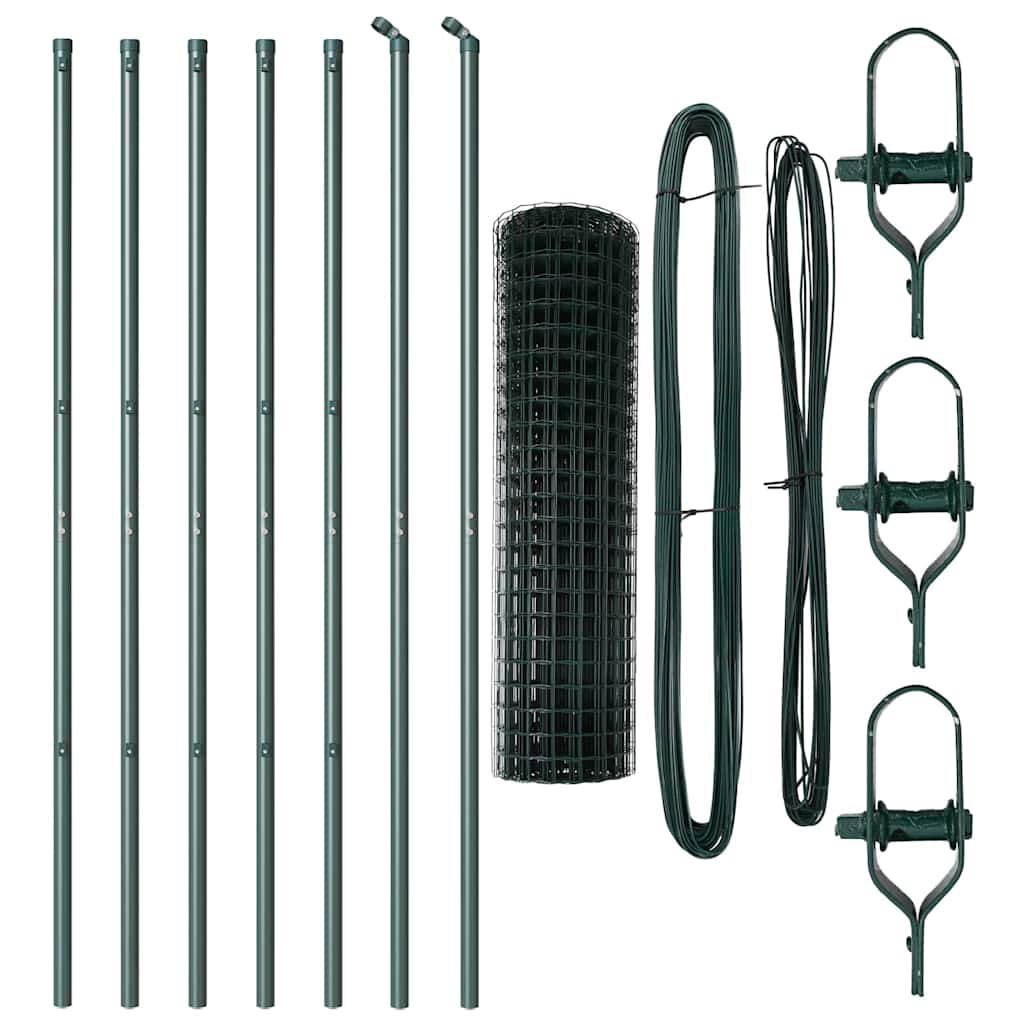 Fence with Posts Green 1 x 10 m Steel