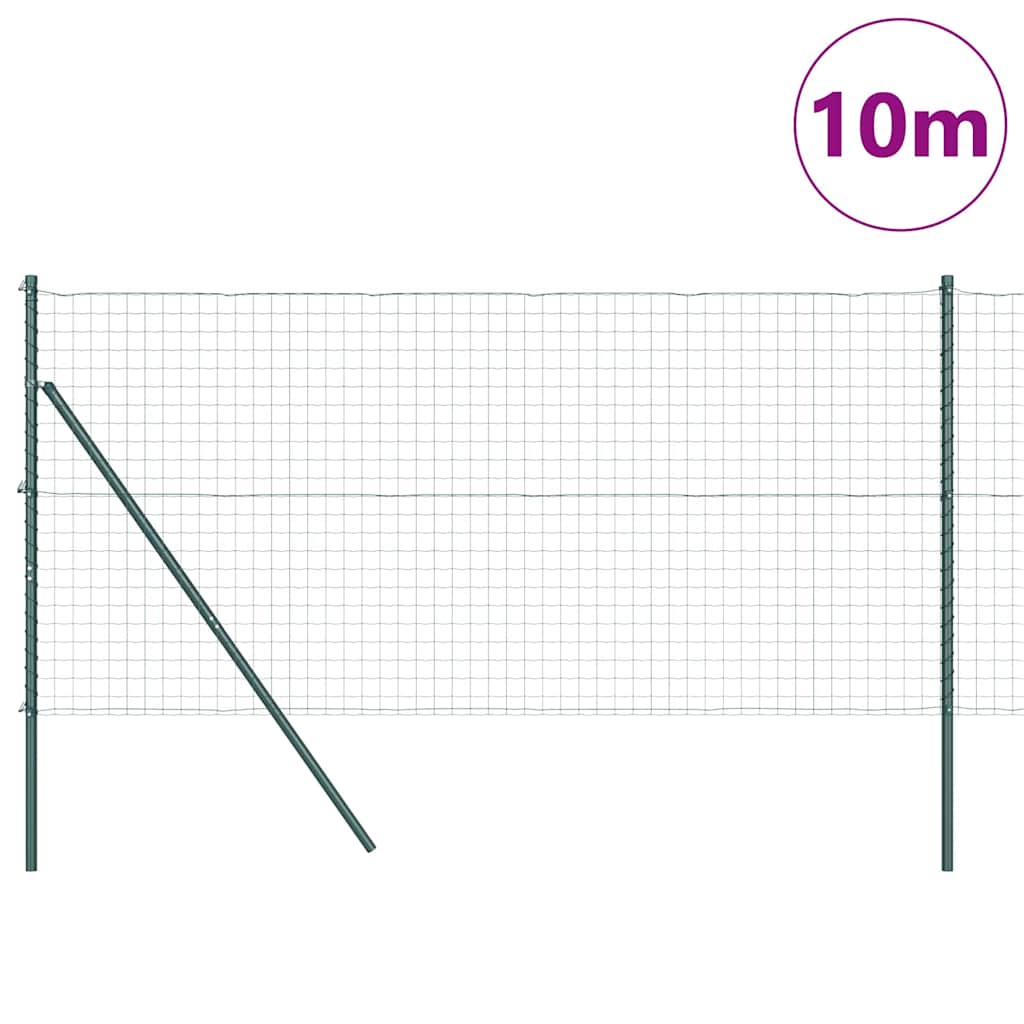 Fence with Posts Green 1 x 10 m Steel