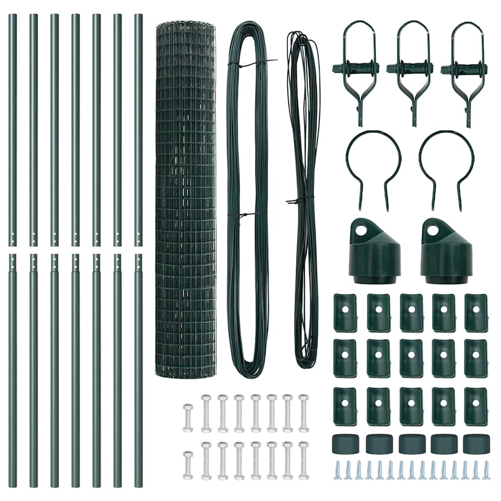 Fence with Posts Green 1.6 x 10 m Steel