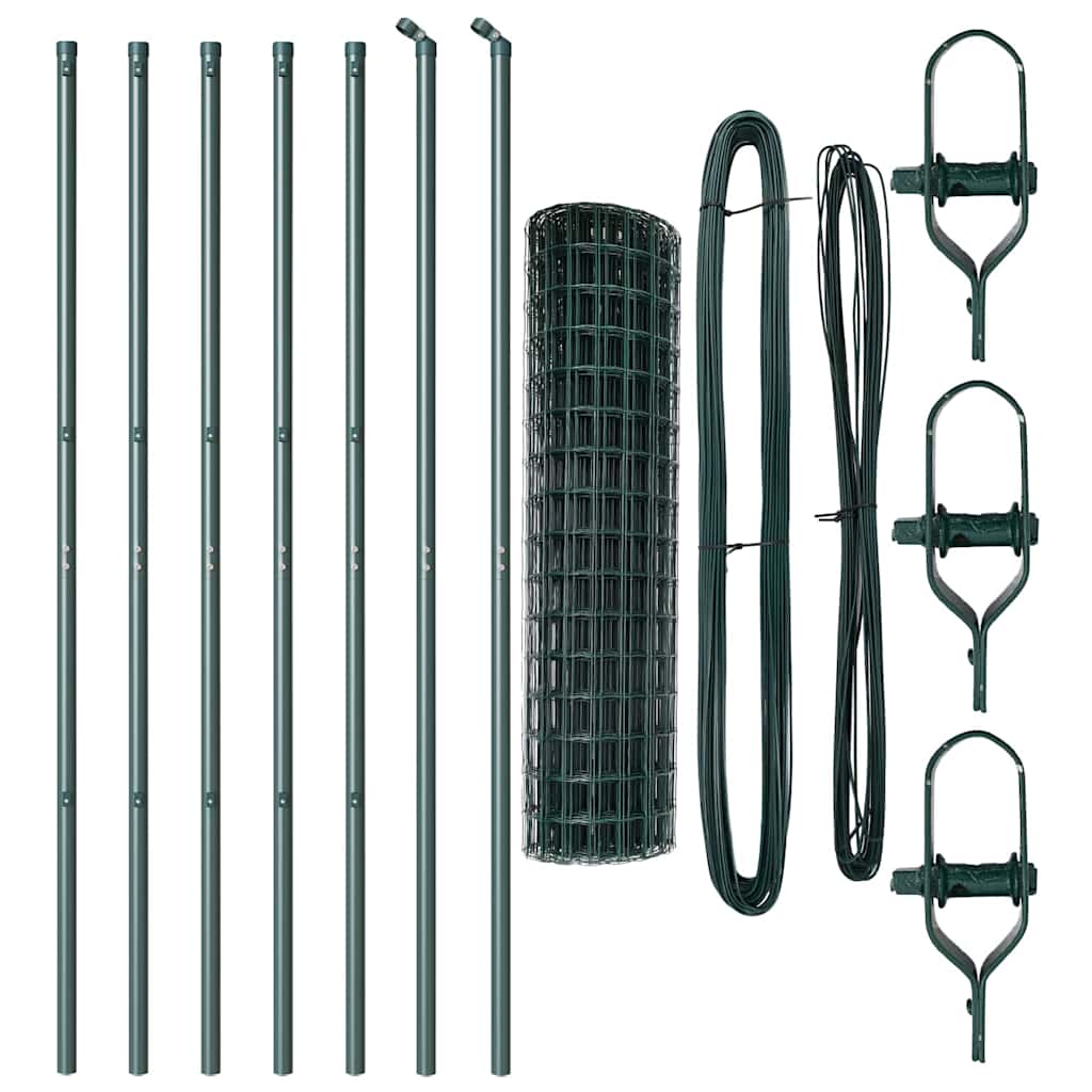 Fence with Posts Green 1 x 10 m Steel