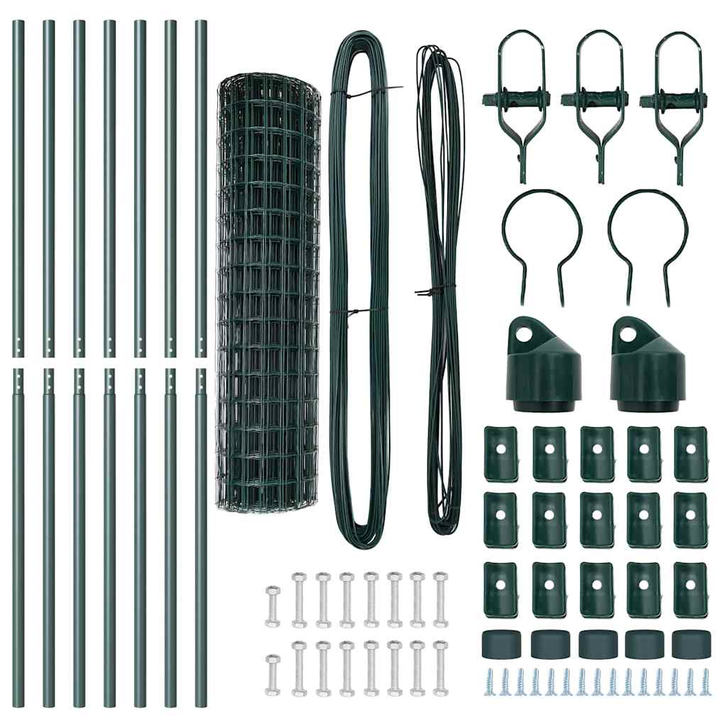 Fence with Posts Green 1 x 10 m Steel
