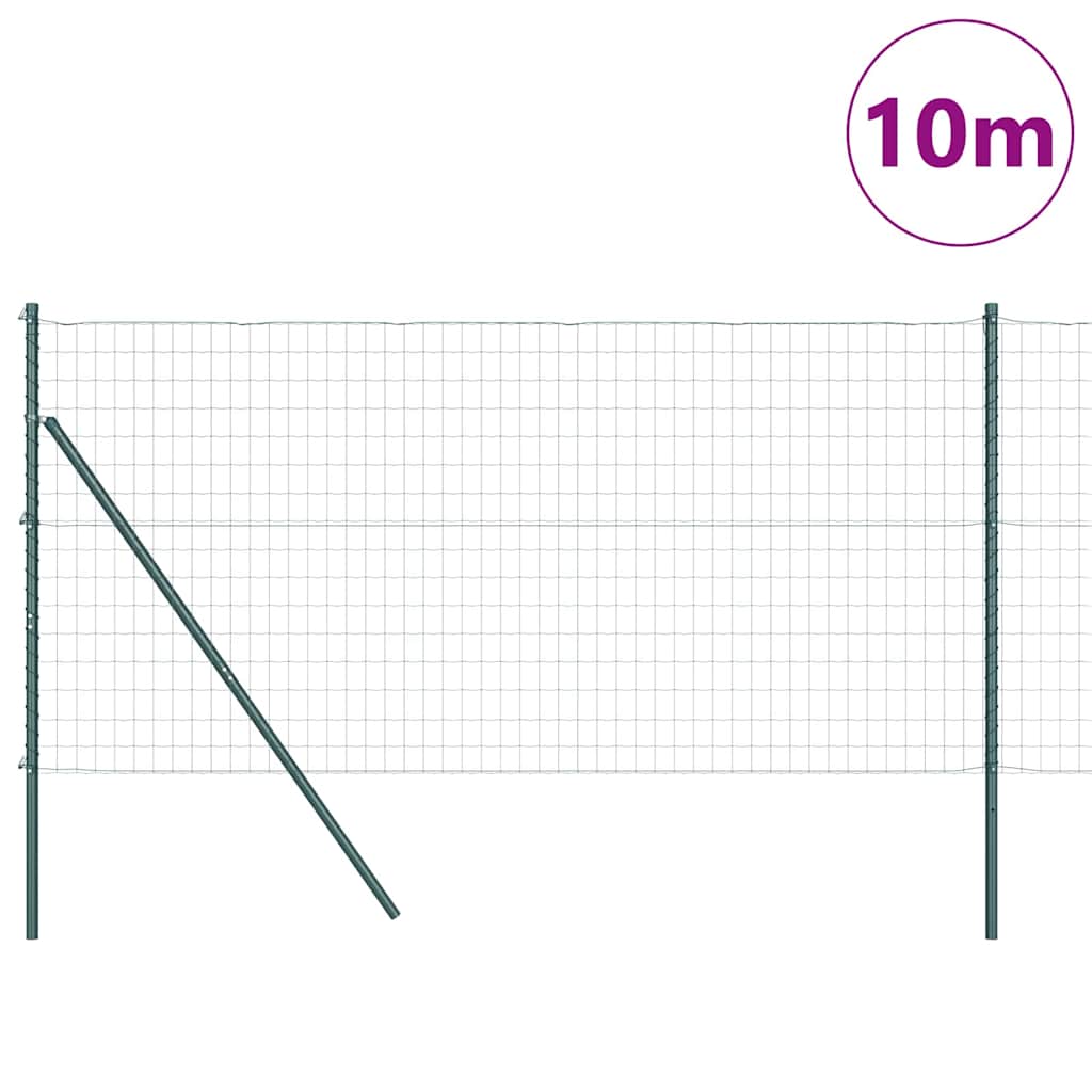 Fence with Posts Green 1 x 10 m Steel