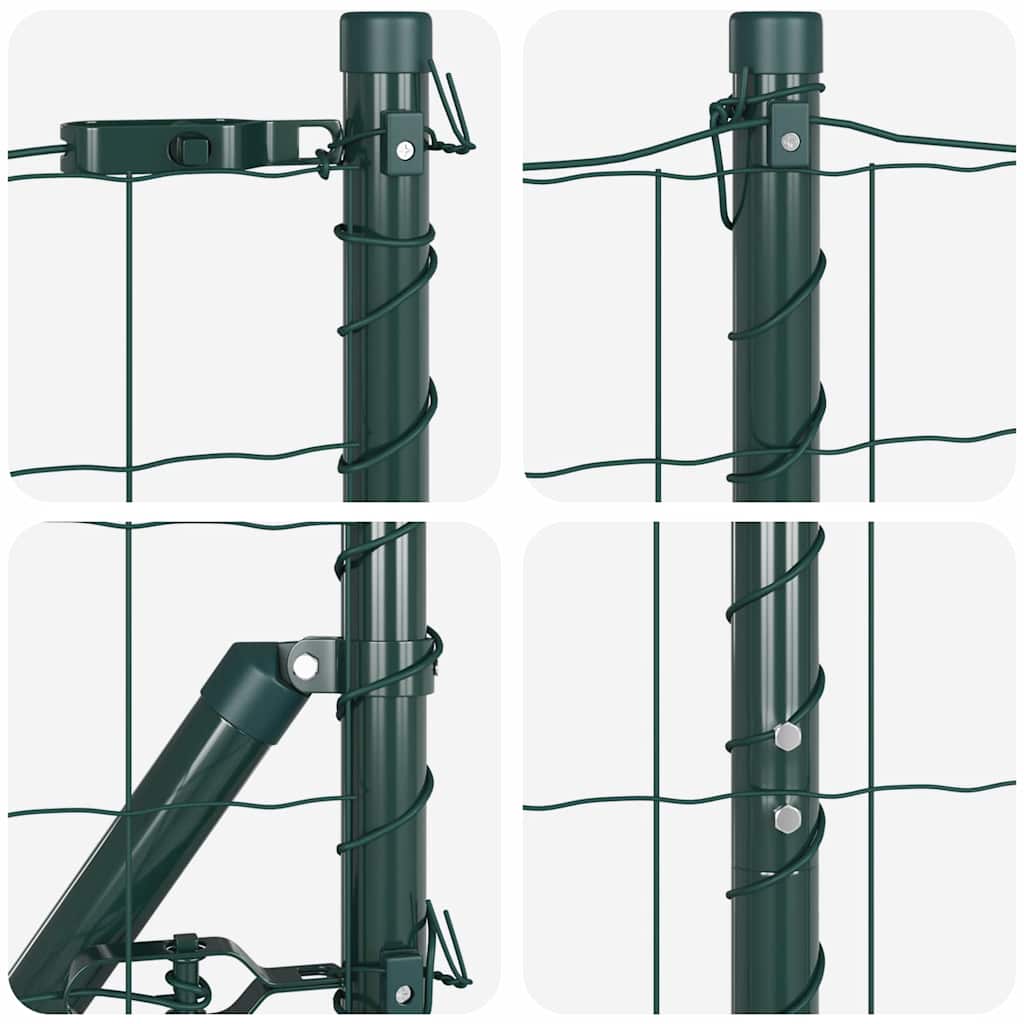 Fence with Posts Green 1 x 10 m Steel