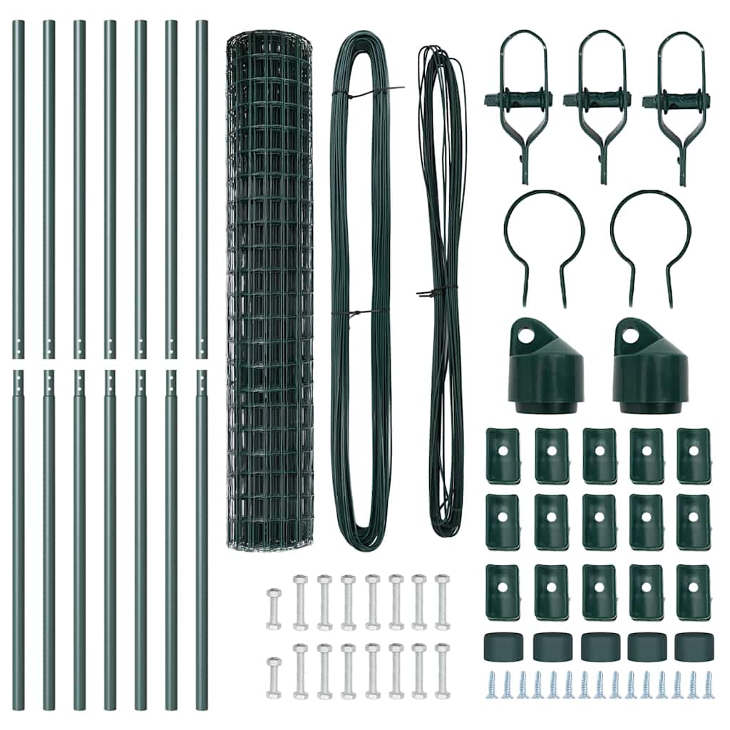 Fence with Posts Green 1.6 x 10 m Steel