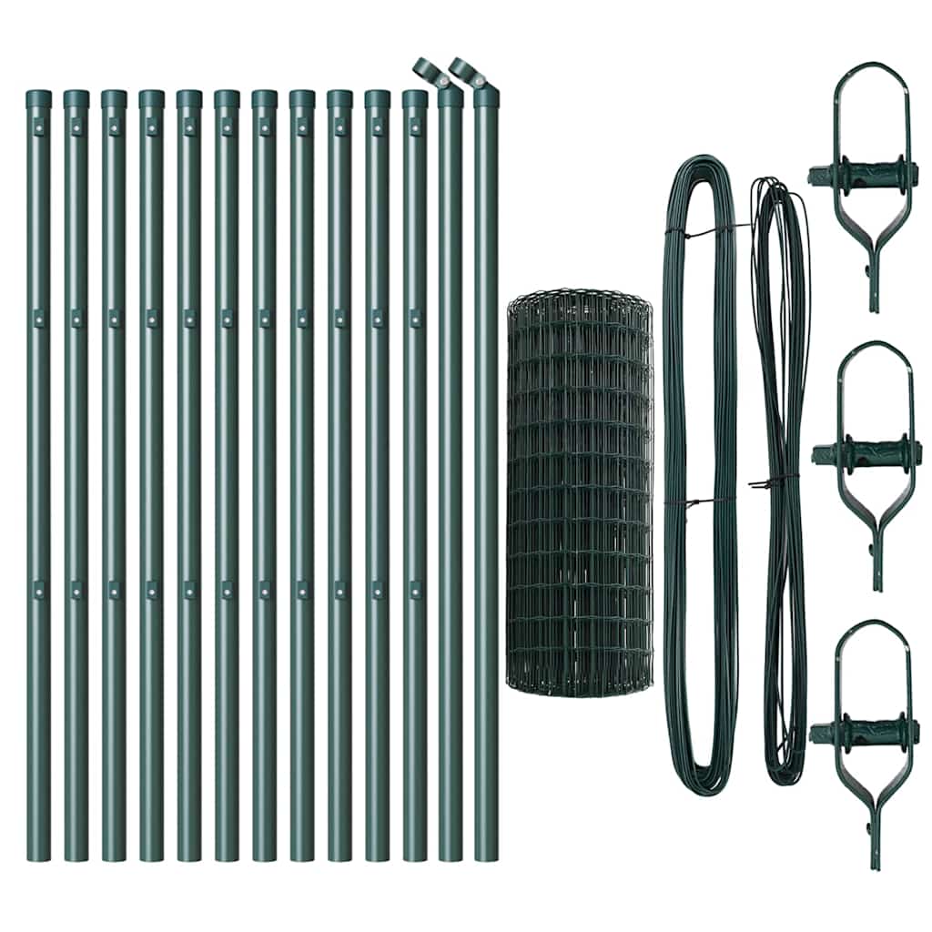 Fence with Posts Green 0.6 x 25 m Steel
