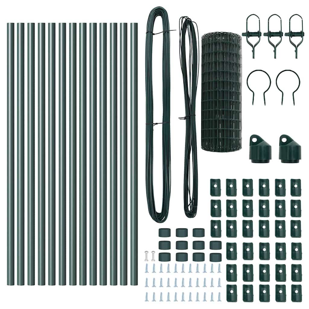 Fence with Posts Green 0.6 x 25 m Steel