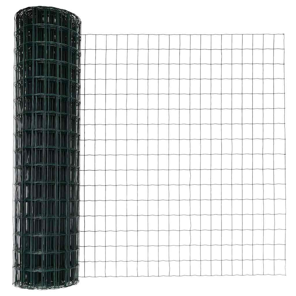 Fence with Posts Green 1 x 25 m Steel