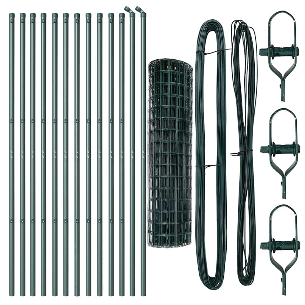 Fence with Posts Green 1 x 25 m Steel