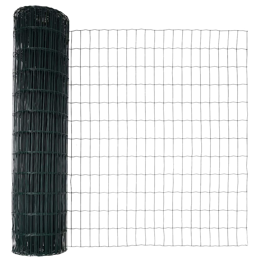Fence with Posts Green 1 x 25 m Steel