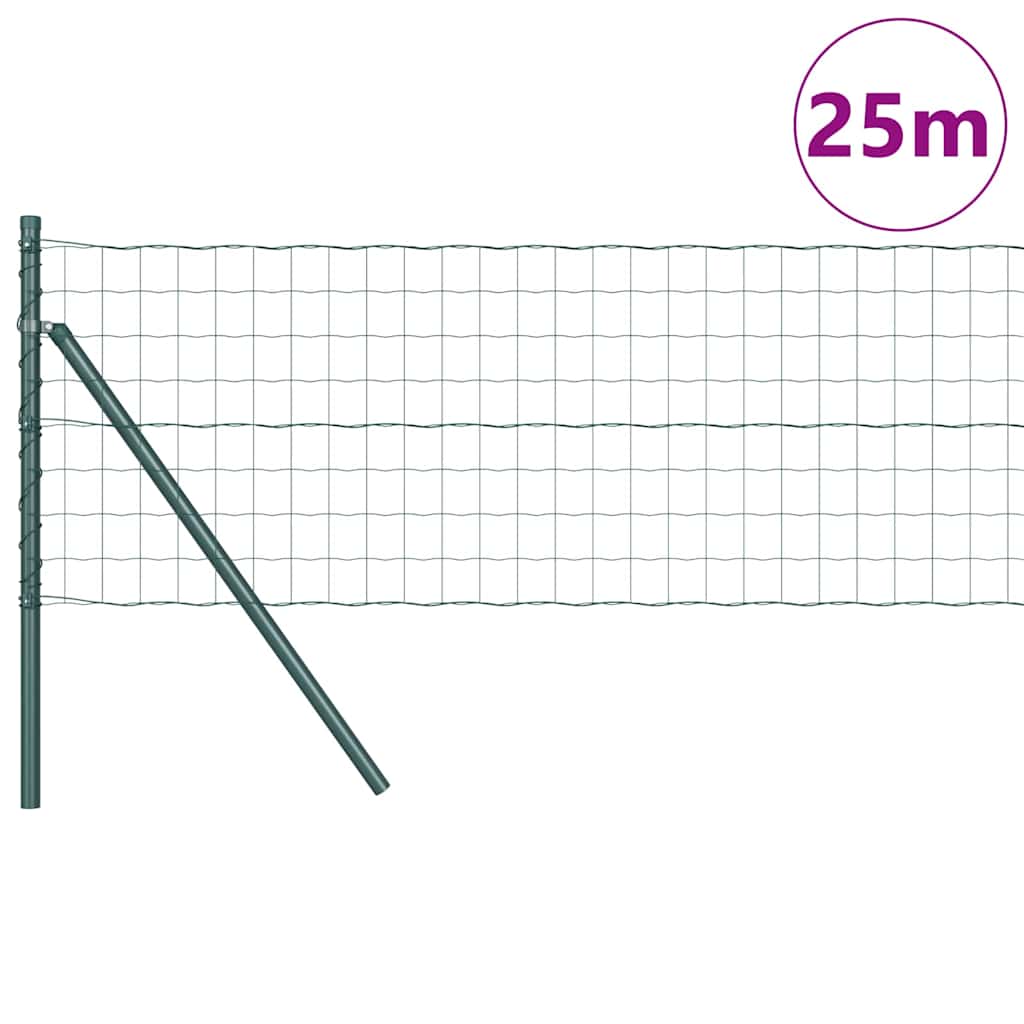 Fence with Posts Green 0.6 x 25 m Steel