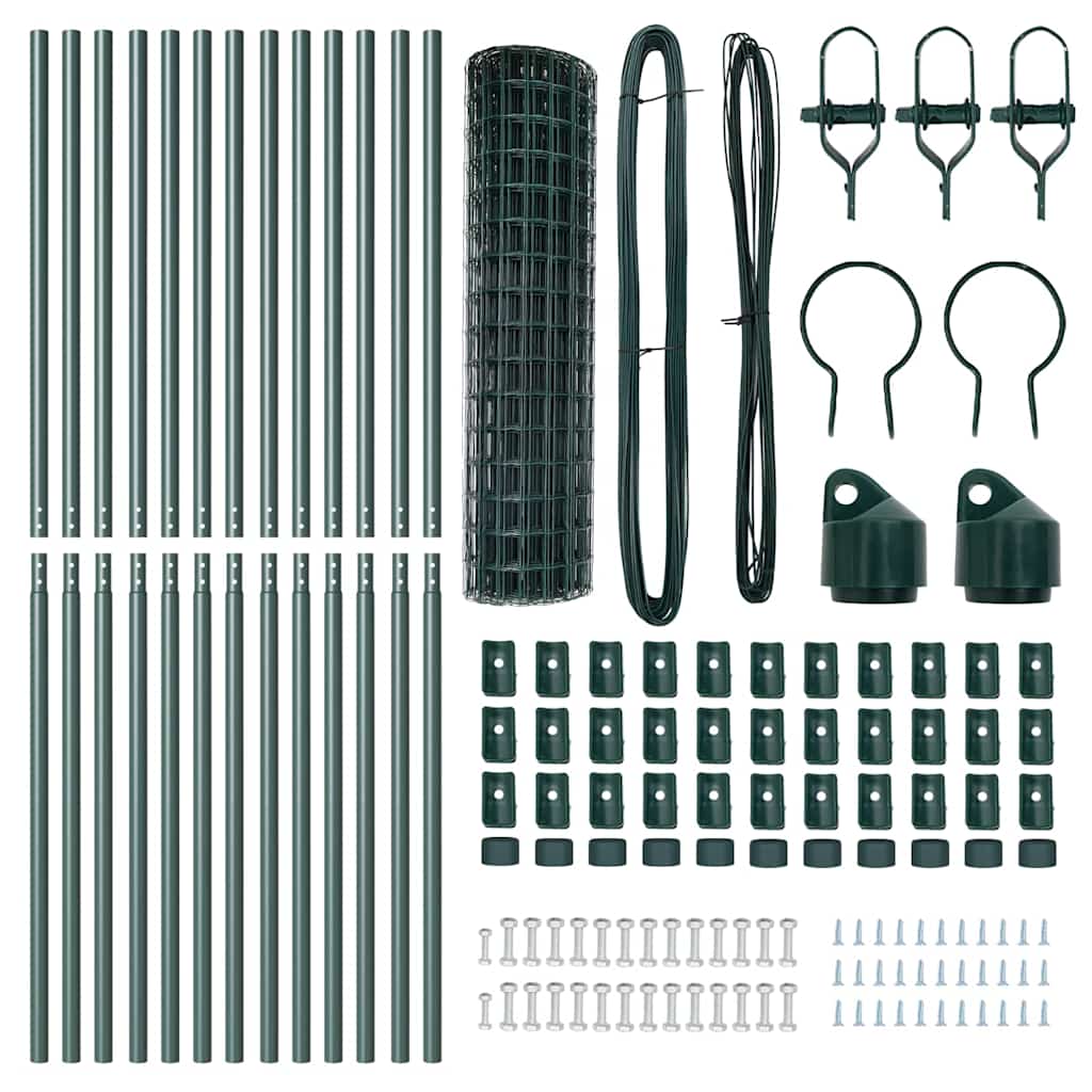 Fence with Posts Green 1 x 25 m Steel