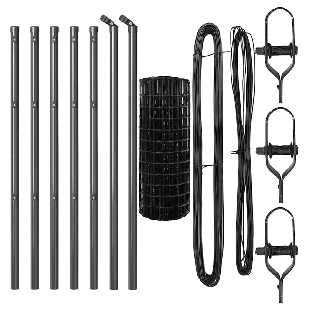 Fence with Posts Grey 0.6 x 10 m Steel