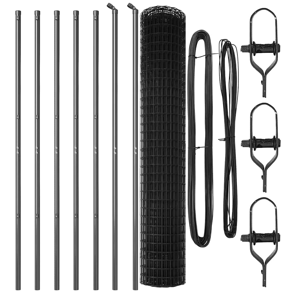 Fence with Posts Grey 1.5 x 10 m Steel