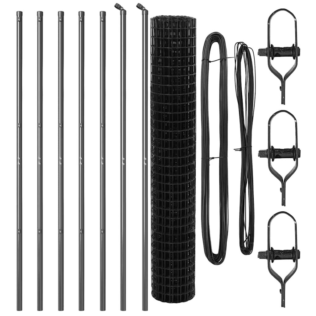 Fence with Posts Grey 1.5 x 10 m Steel