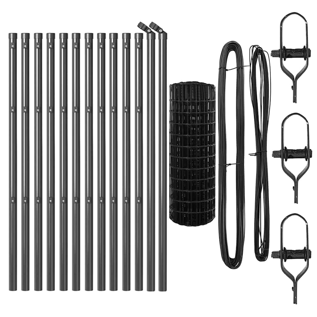 Fence with Posts Grey 0.6 x 25 m Steel