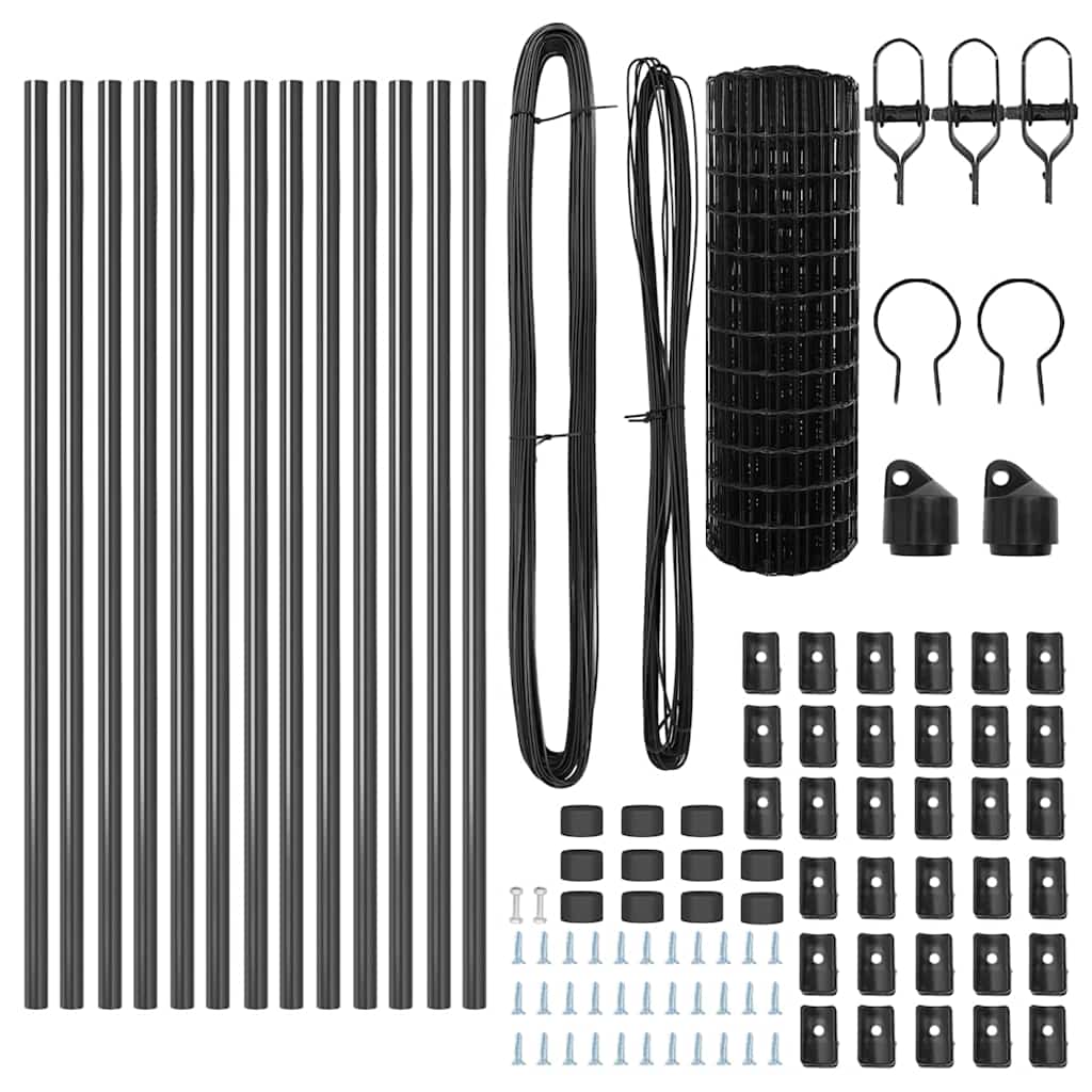 Fence with Posts Grey 0.6 x 25 m Steel