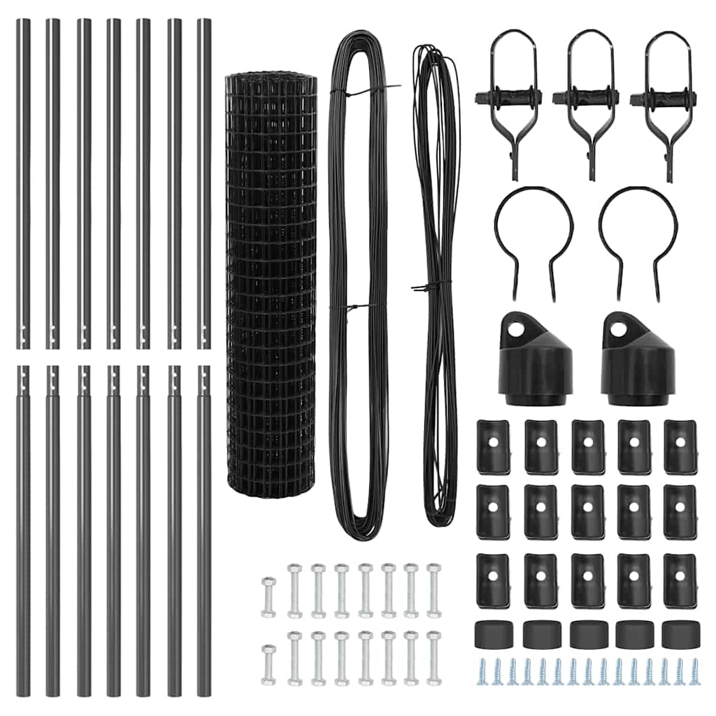 Fence with Posts Grey 1.2 x 25 m Steel