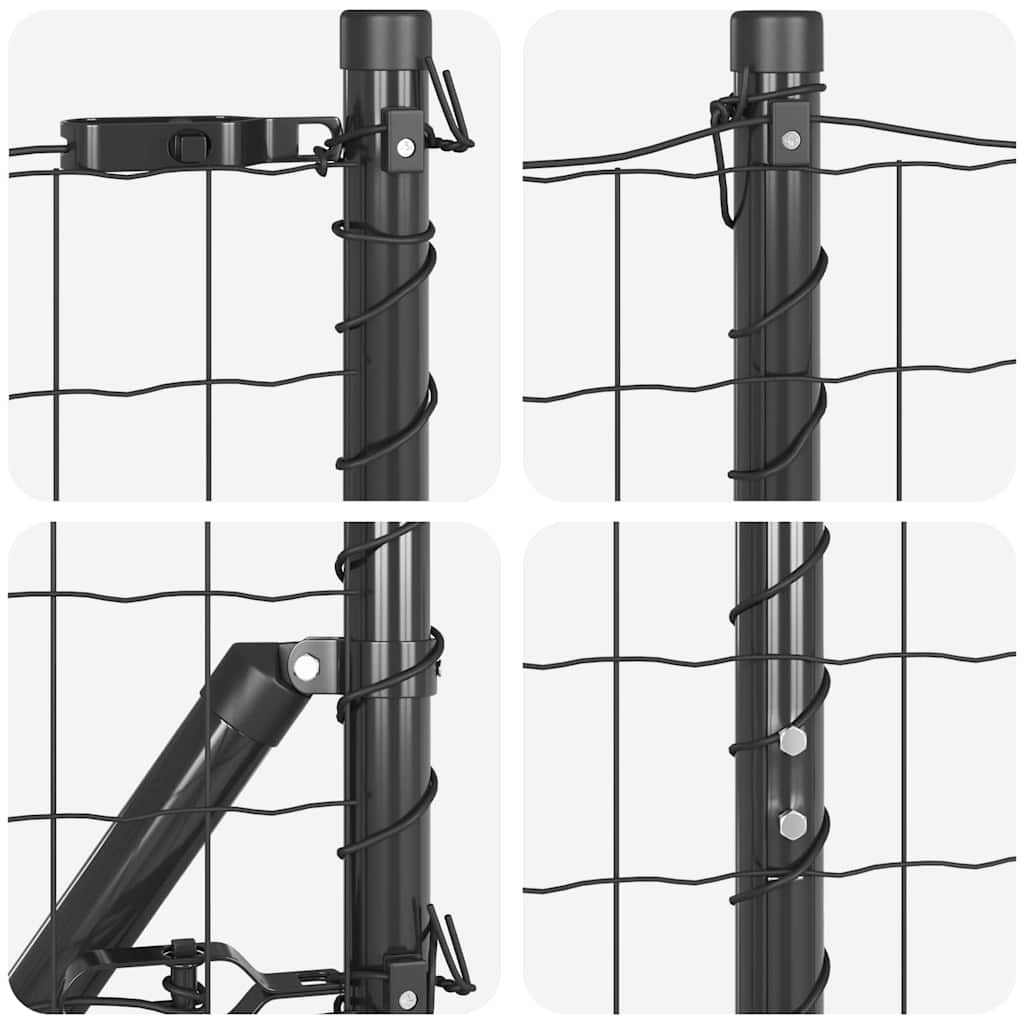 Fence with Posts Grey 1 x 25 m Steel