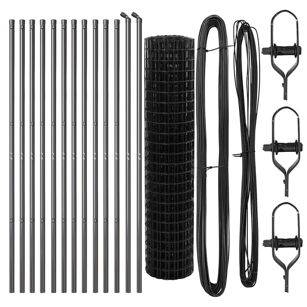 Fence with Posts Grey 1 x 25 m Steel