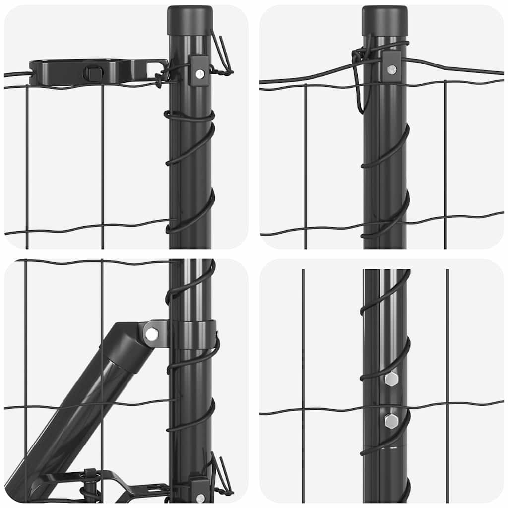 Fence with Posts Grey 1 x 25 m Steel