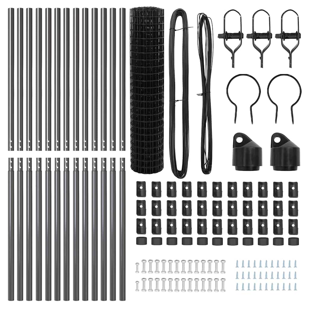 Fence with Posts Grey 1 x 25 m Steel