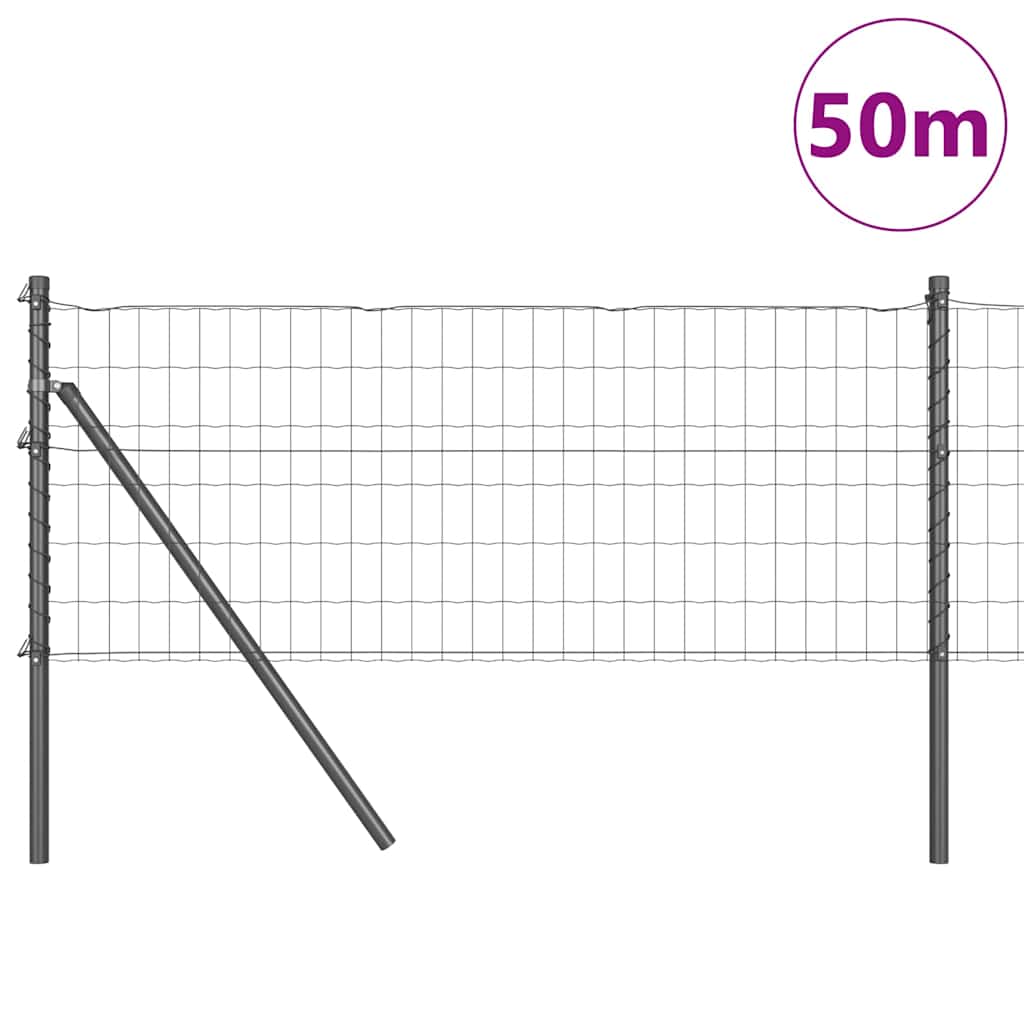 Fence with Posts Grey 0.4 x 50 m Steel