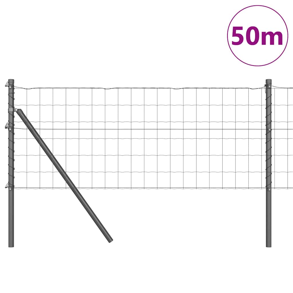Fence with Posts Grey 0.6 x 50 m Steel