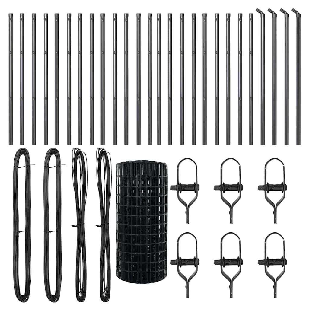 Fence with Posts Grey 0.6 x 50 m Steel
