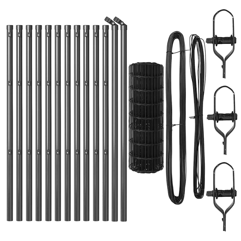 Fence with Posts Grey 0.6 x 25 m Steel