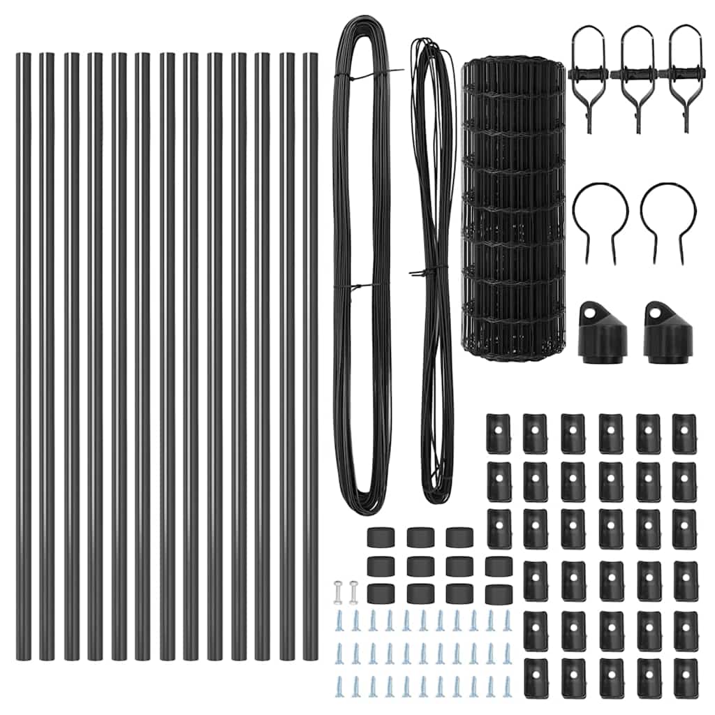 Fence with Posts Grey 0.6 x 25 m Steel